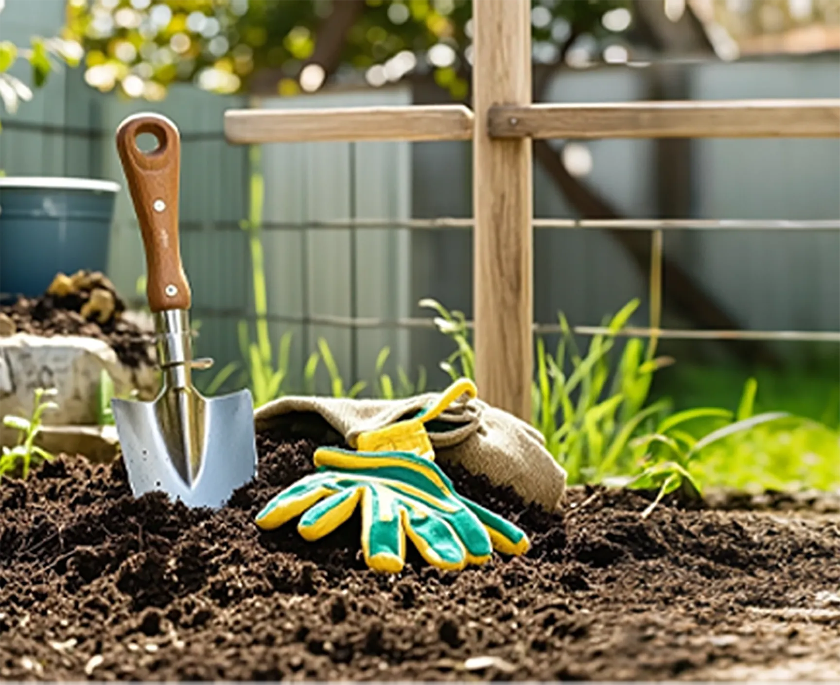 Gardening tools on soil